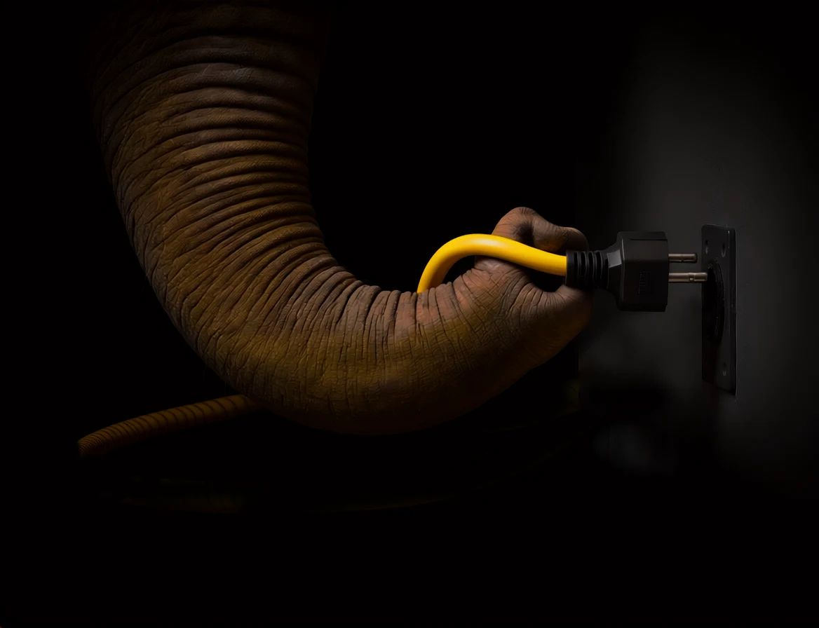 Key Visual für Silithium: Elefantenrüssel steckt einen gelben Stecker in eine Steckdose