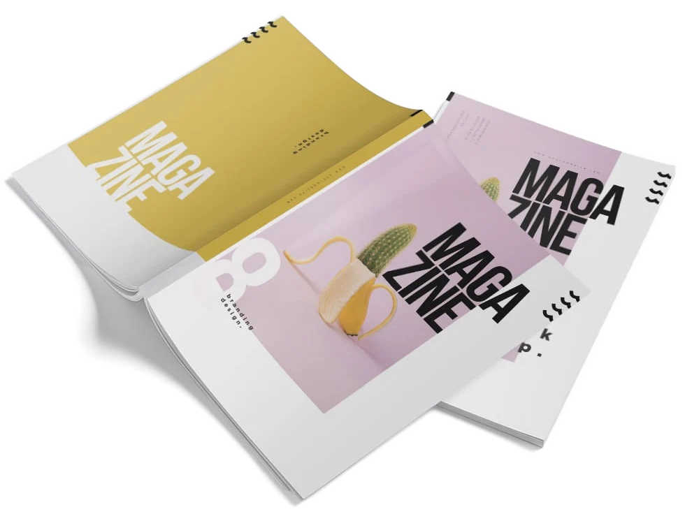 Aufgeschlagene Magazine als Beispiel für Editorial Design