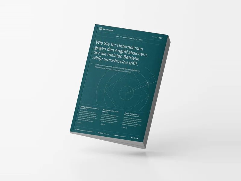 Titel des IT-Sicherheits-Reports in Petrol mit der Schlagzeile Wie Sie Ihr Unternehmen gegen den Angriff absichern