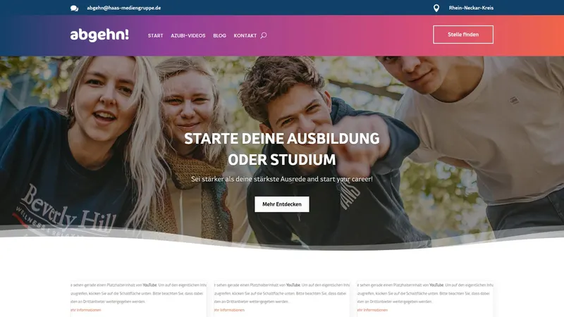Website von abgehn Berufsstart, Bildung und Coaching, Startseite