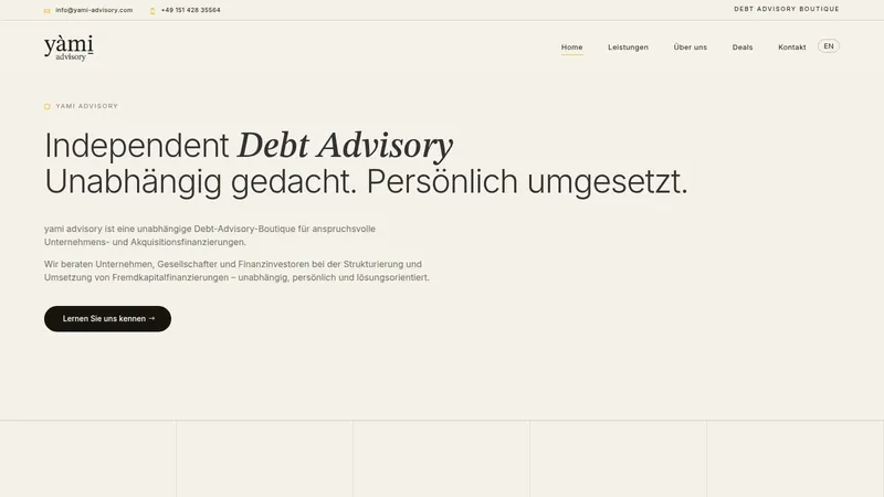 Website von Yami Advisory, Dienstleistung, Startseite
