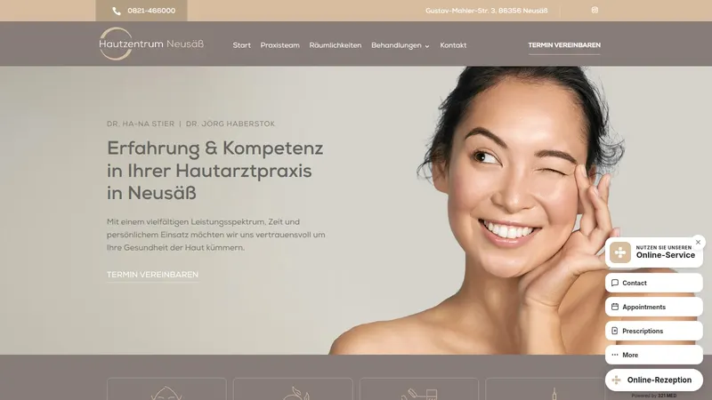 Website von Hautzentrum Neusäß, Dermatologie, Startseite