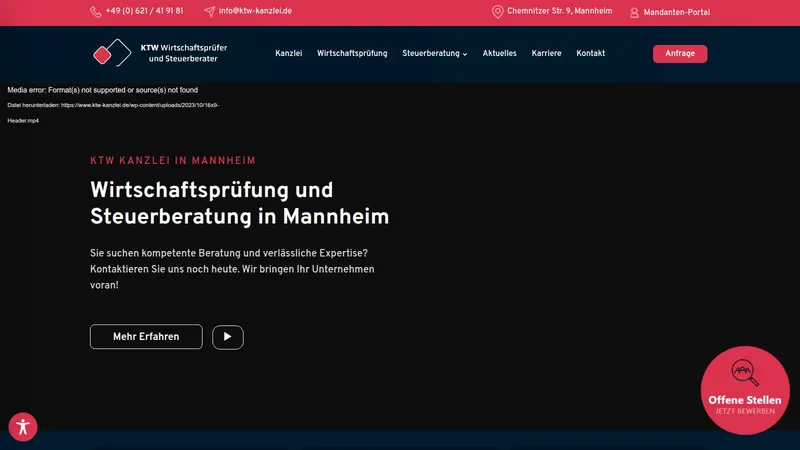 Website von KTW Kanzlei, Steuerberatung, Startseite