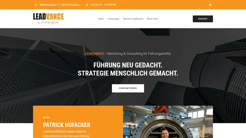 Website von Leadvance, Bildung und Coaching, Startseite